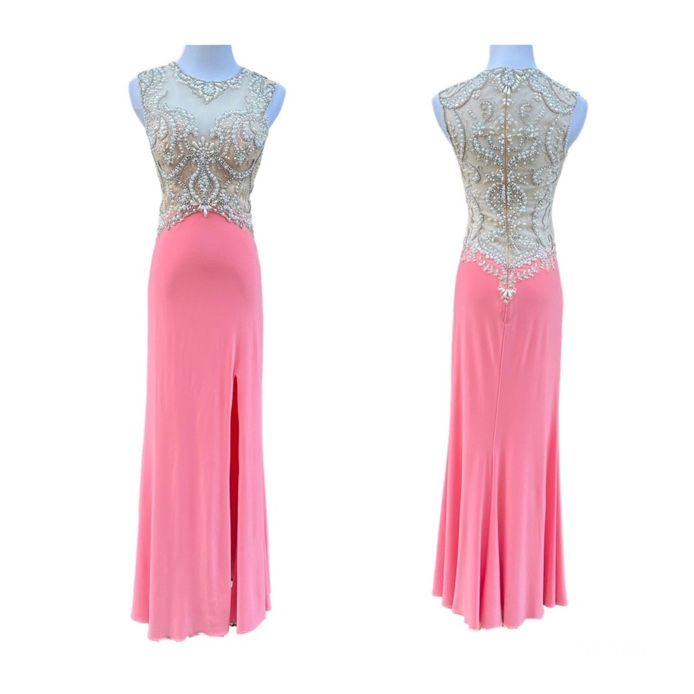 Exquisite beaded pink slit maxi prom dress size 2